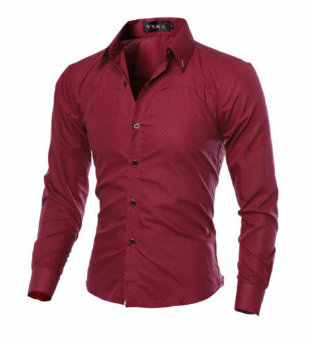 Men Casual Formal Shirt Long Sleeve Slim Fit Business Dress Shirts Tops