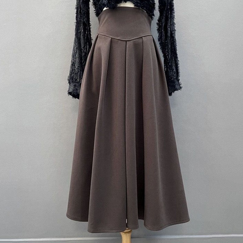 Woolen Long Skirt Women Winter Pleated Skirts