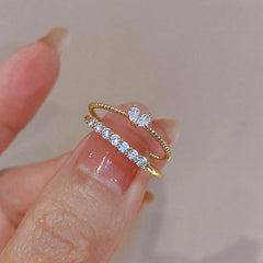 Zircon Heart Opening Adjustable Rhinestone Ring