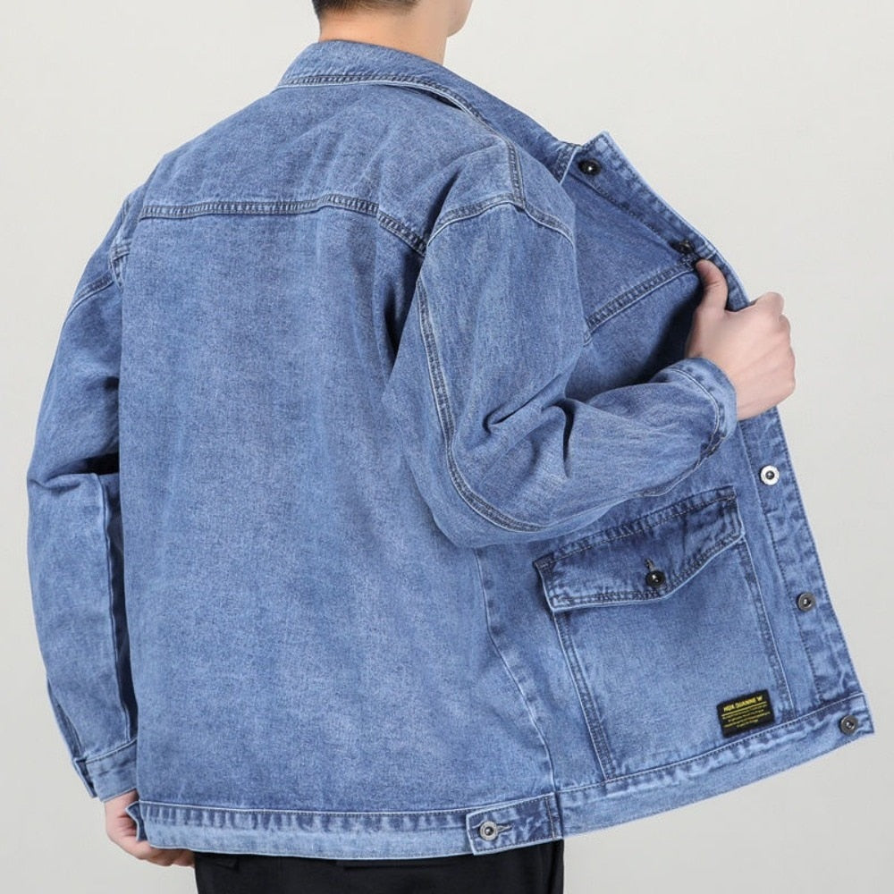 Fall high-end denim jacket men's baggy multi-pocket casual jacket