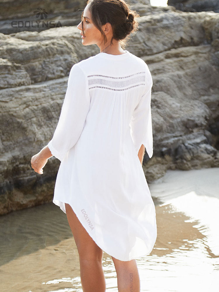 Beach Cover up  White Tunic Woman Bikini Cover-ups