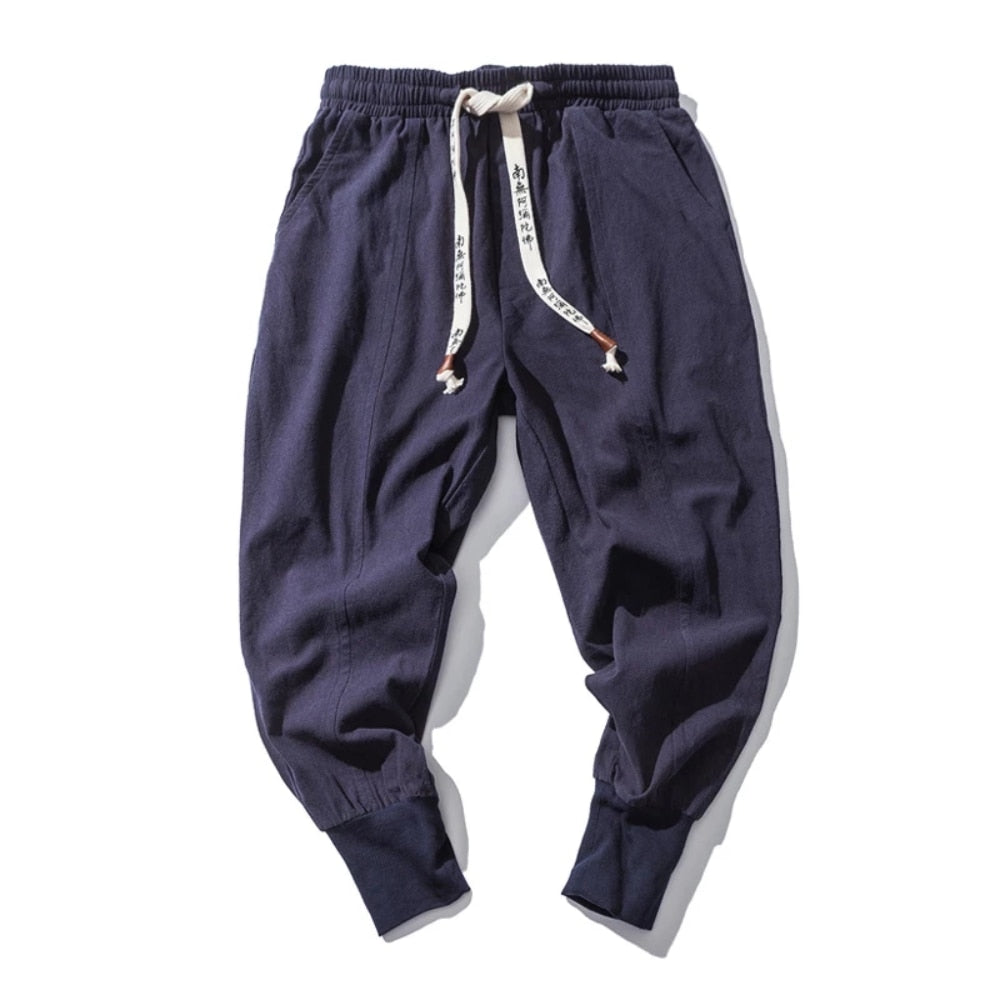 Linen Pants Men Waist Joggers Baggy Drop-crotch Pants Casual Trousers