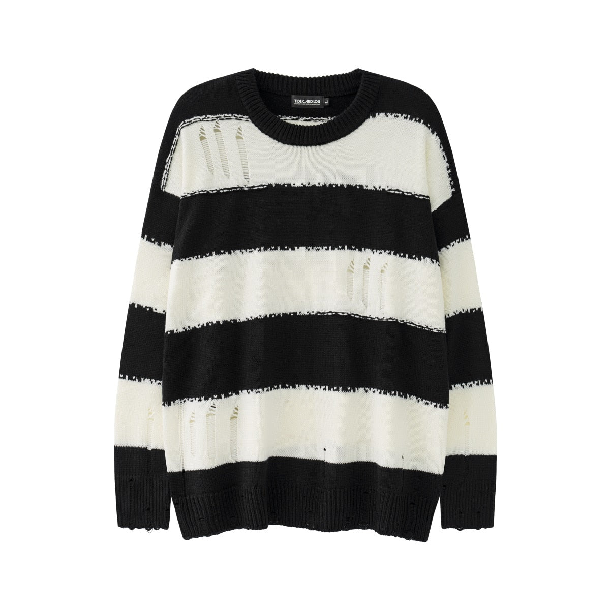 Striped Sweaters Washed Destroyed Ripped Sweater Hole Knit Jumpers Men Sweater