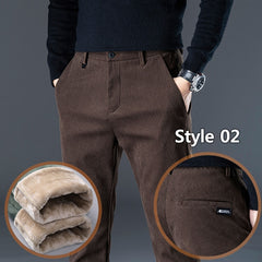 Fleece Warm Pants Men Thick Elastic Waist Fluff Pant Classic Trousers