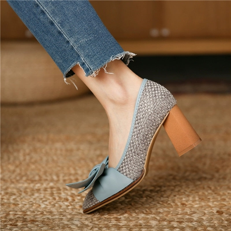 Mid-heel Workplace High-quality Bow Decoration Ladies High Heels