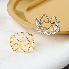 Heart Hollowout Sterling Silver Ring Romantic Unisex Gold Jewelry