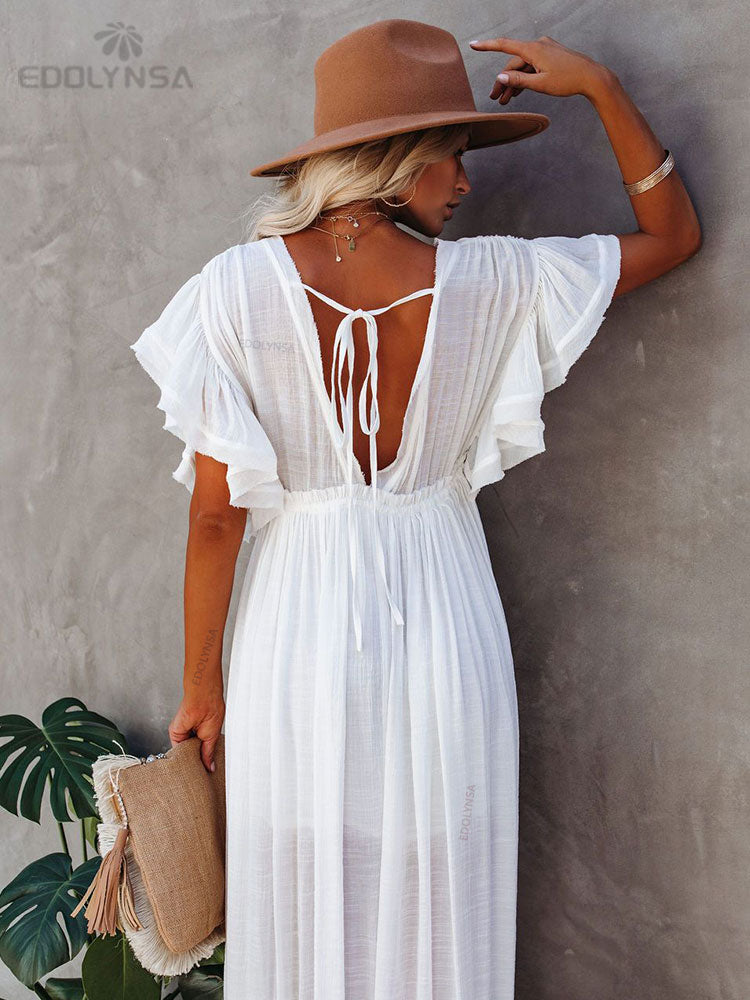 Sexy Bikini Cover-ups Long White Tunic Casual Summer Beach Dress