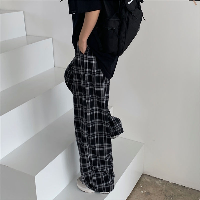 Plaid Pants Men Casual Straight Trousers Hip-hop Pants