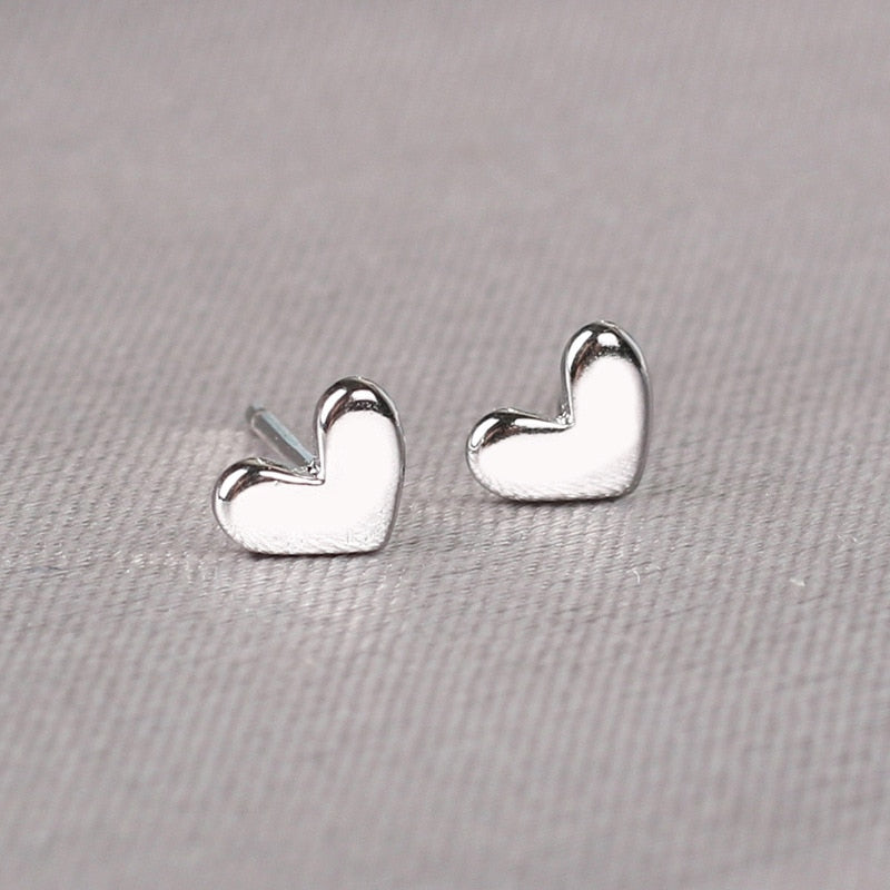 Silver Needles Lovely Mini Stud Earrings Women Cute Heart Star Moon