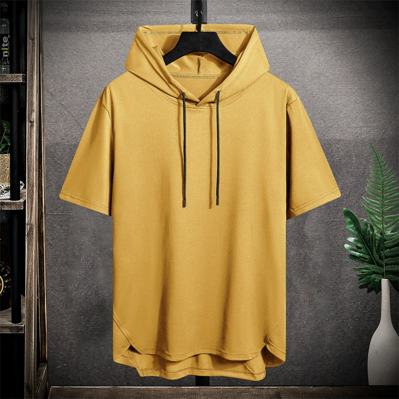 Hooded T shirt Men Half Sleeve Pullover Top Soft Loose T-shirt Sleeveless Tops