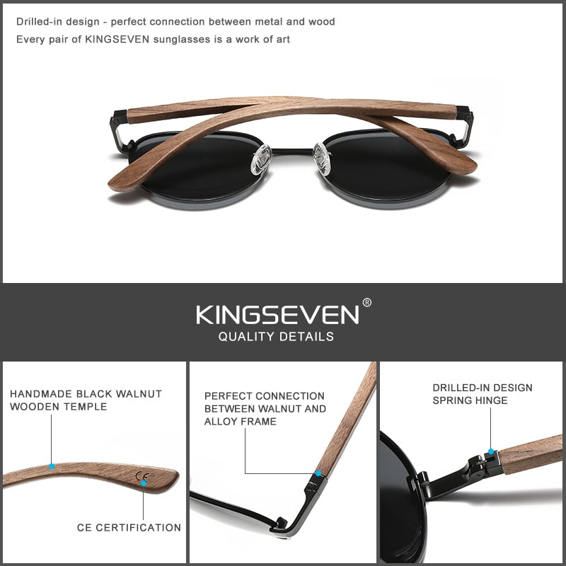 Wooden Sunglasses For Men Polarized UV400 Protection Round Lens