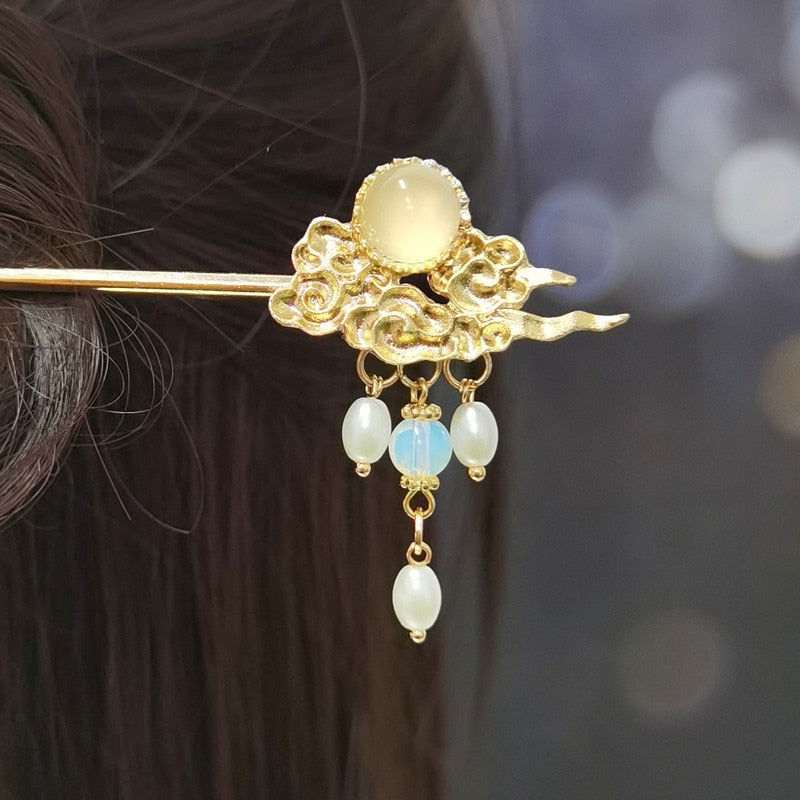 Chinese Style Hanfu Headpiece Women Flower Long Tassel Hairpin