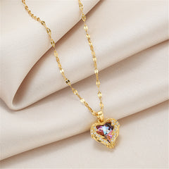 Zircon Crystal Ocean Heart Pendant Necklace