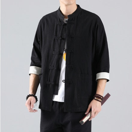 Chinese Style Mens Tops Tang Suit Linen Half Sleeve Solid