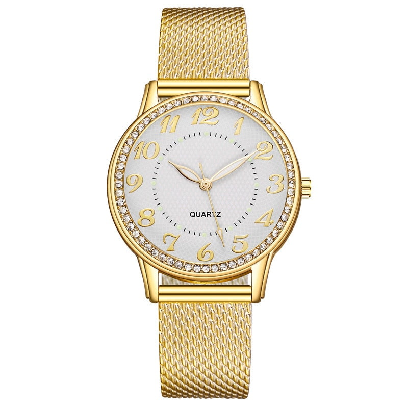 Rhinestone Rose Gold Watch Women Top Ladies Casual Quartz Watch