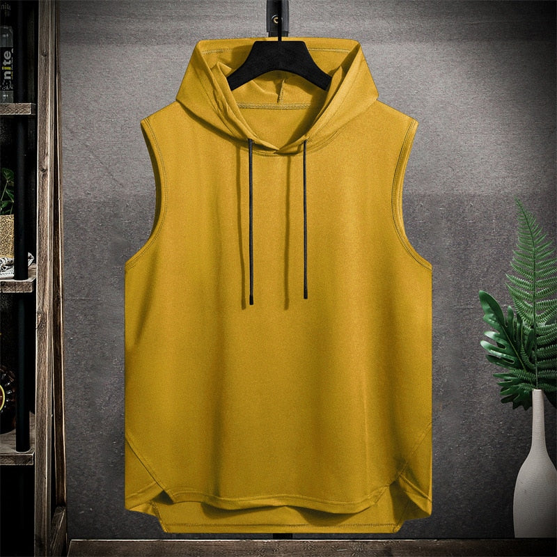 Hooded T shirt Men Half Sleeve Pullover Top Soft Loose T-shirt Sleeveless Tops