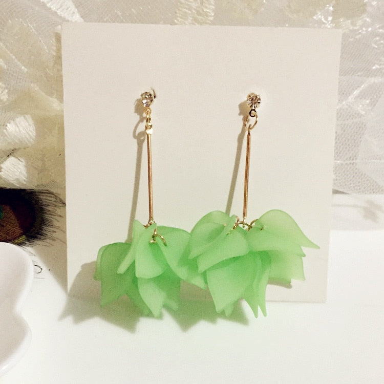 Multicolored Fashion Resin Flower Long Drop Earrings