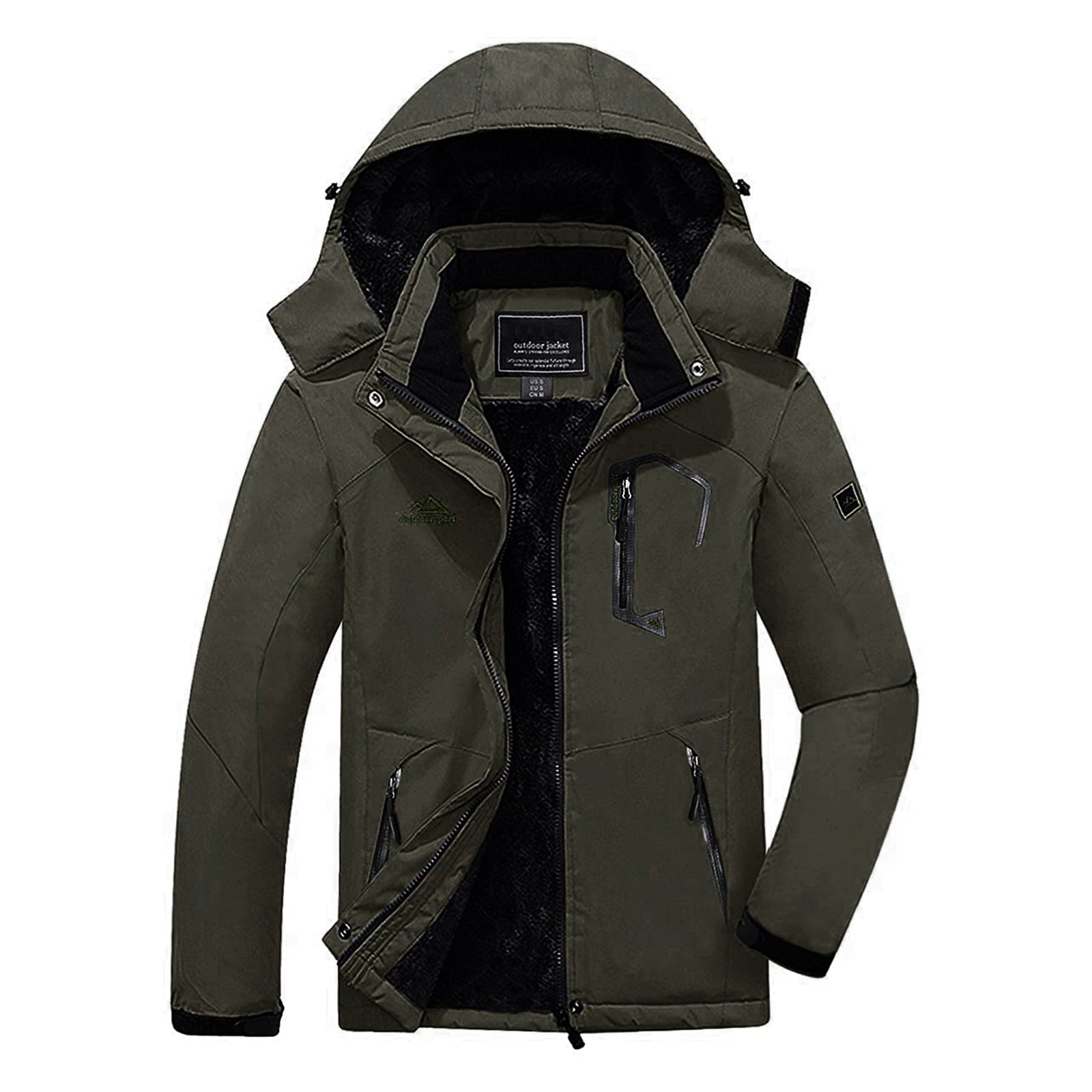 Men Windproof Jacket Winter Warm Fleece Lined Sports Coat with Hood