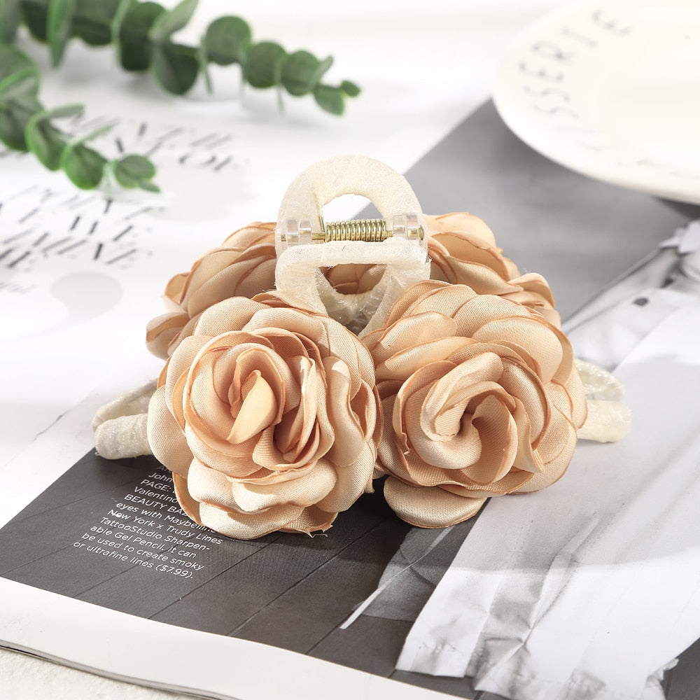 Fashion Cloth Art Rose Flower Hair Claw Women