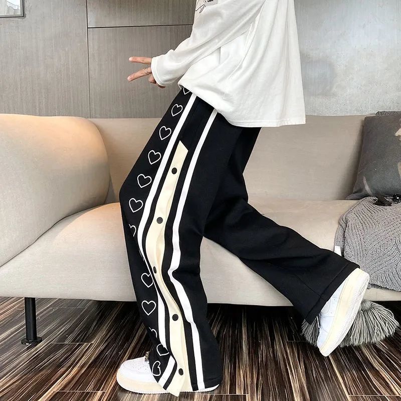 Wide leg Pants Men Side Split Baggy Pants Loose Sport Casual Trousers Sweatpants