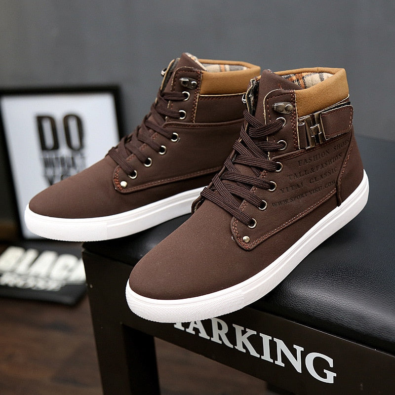 Men Winter Warm Matte Leather High Top Shoes Boots