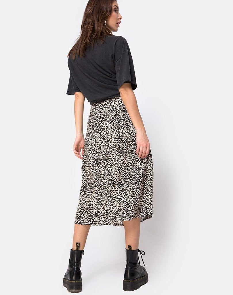 High Waist Split Midi Skirts Elegant Leopard Floral