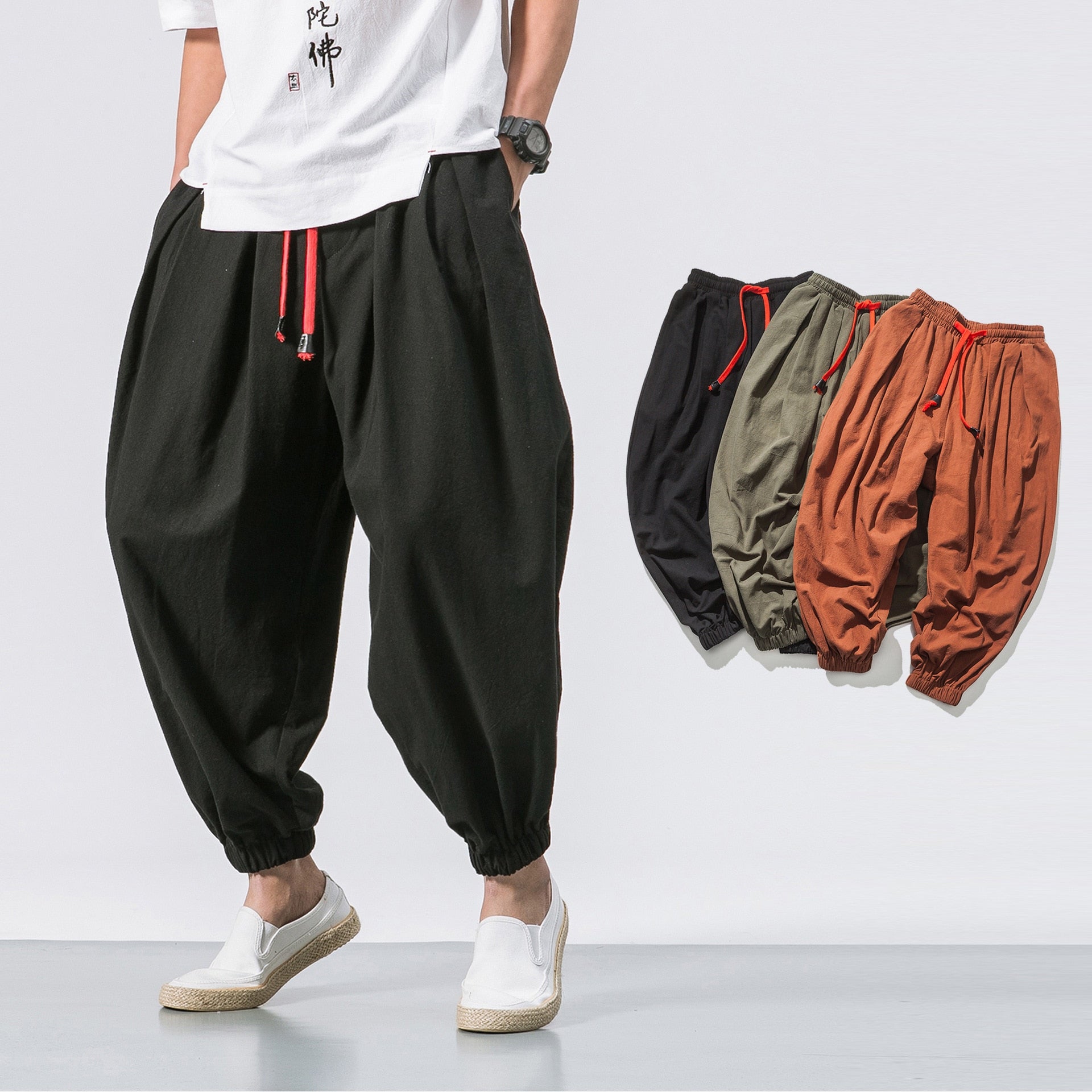 Men Loose Pants Chinese Linen Overweight Sweatpants Casual Trousers