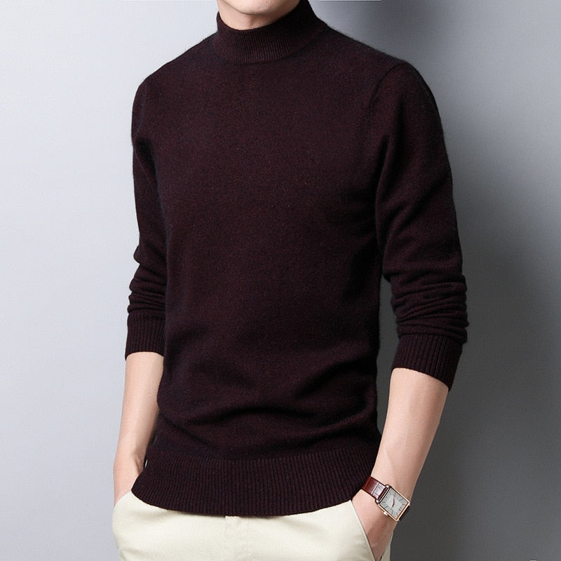 Sweater Warm Men Half Turtleneck Pullover Thickening Middle-aged Long-sleeved Top