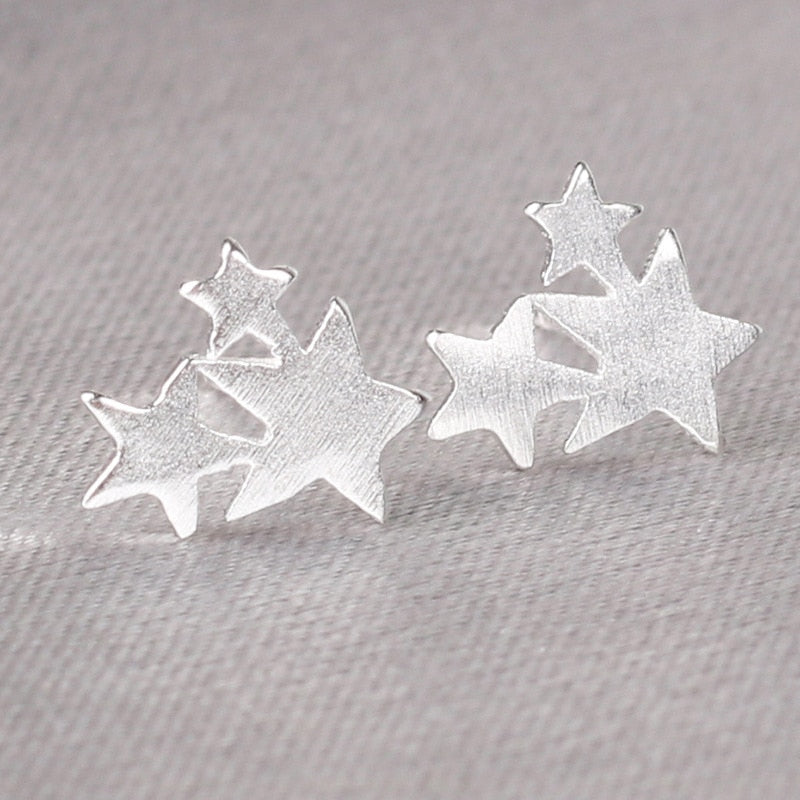 Silver Needles Lovely Mini Stud Earrings Women Cute Heart Star Moon