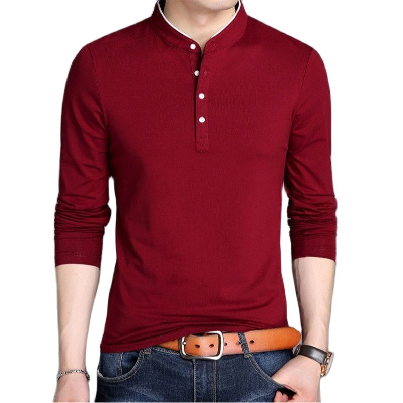 Men Long Sleeve T Shirts Half Stand Collar Pullovers Casual Tops Tide Slim Thin