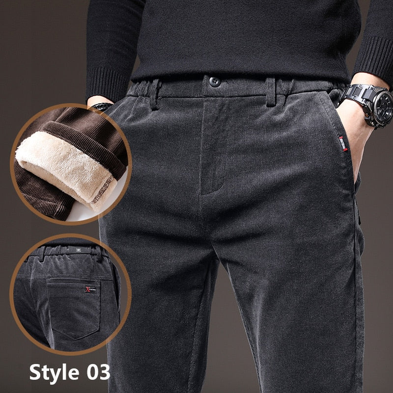 Fleece Warm Pants Men Thick Elastic Waist Fluff Pant Classic Trousers