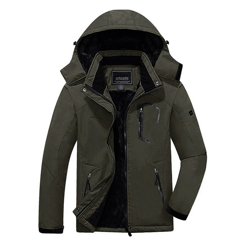 Men Windproof Jacket Winter Warm Fleece Lined Sports Coat with Hood