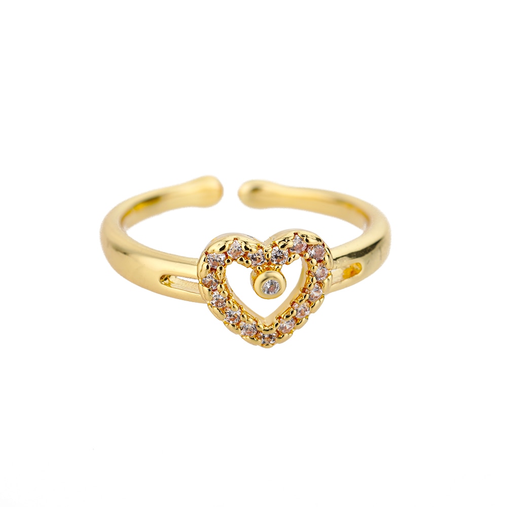 Zircon Double Heart Rings Crystal Stainless Steel Heart Love Adjustable Ring