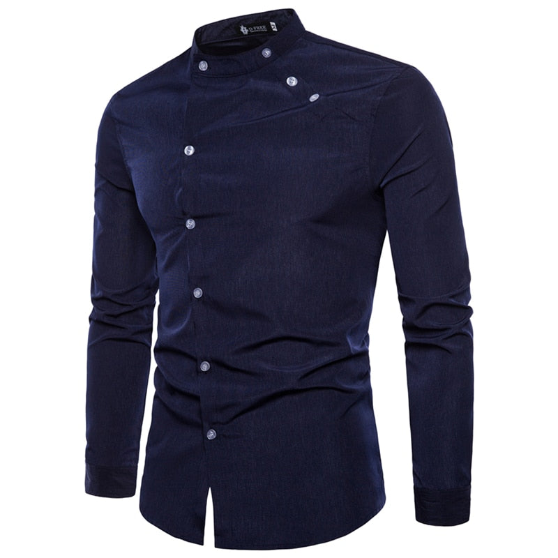 Shirts Men Button Irregular Double Breasted Men Long Sleeve Slim Fit Shirt