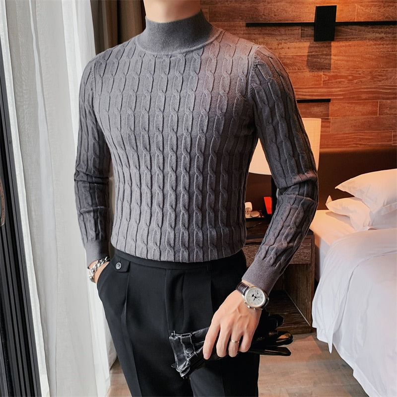 Turtleneck Simple Slim Sweater Men High Collar Casual Pullovers Knit Shirt