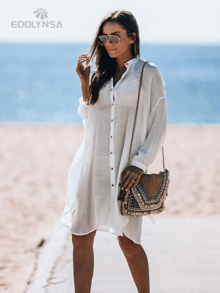 Beach Cover up  White Tunic Woman Bikini Cover-ups