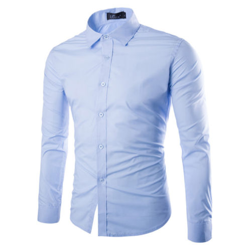 Men Casual Formal Shirt Long Sleeve Slim Fit Business Dress Shirts Tops