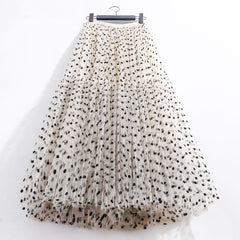 Polka Dot Tulle Skirts Women Casual Elastic High Waist A-line Skirt