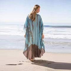 Green Boho Striped Kaftan Plus Size Retro V-neck Maxi Dress