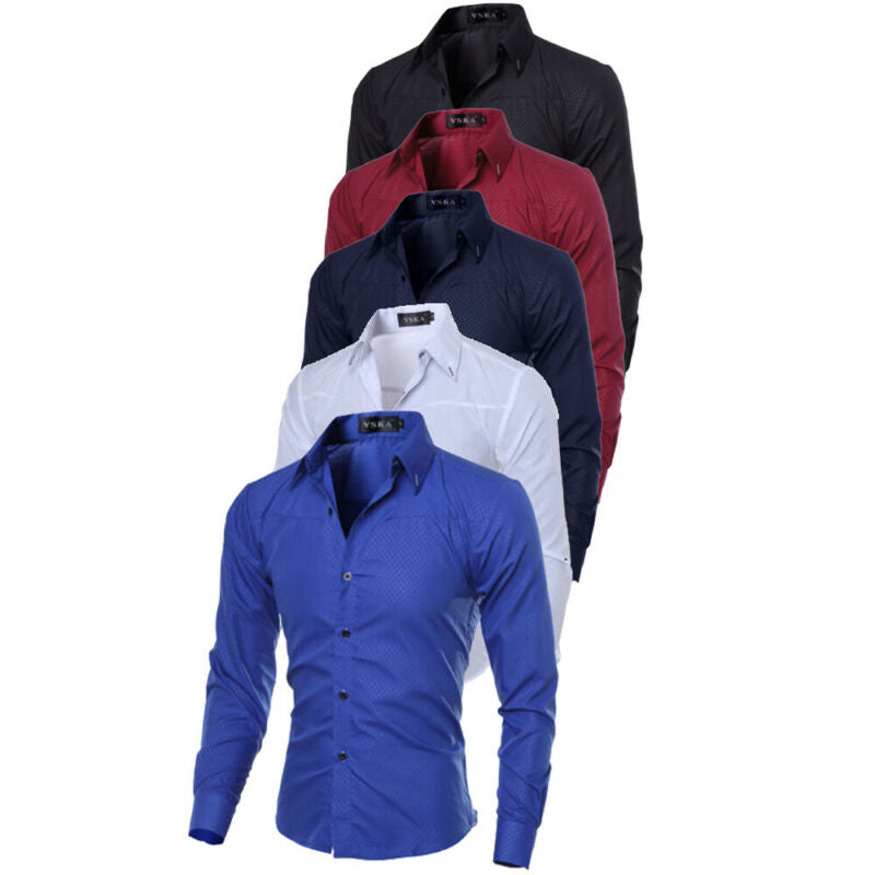 Men Casual Formal Shirt Long Sleeve Slim Fit Business Dress Shirts Tops