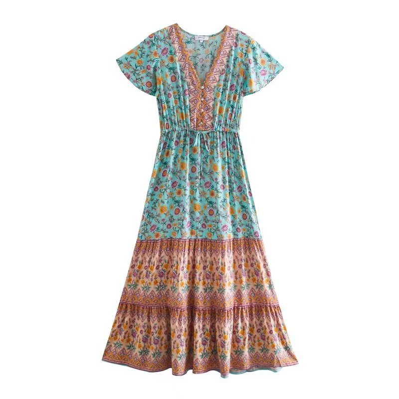 V-neck Long Flared Sleeves Dress Boho Hippie Chic Maxi Dress Vestidos