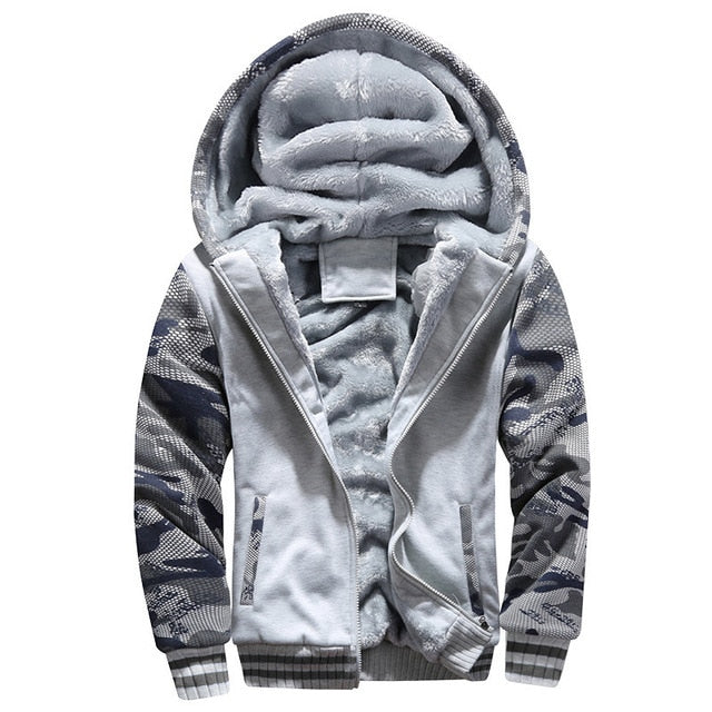 Men Jacket Camouflage Thicken Jackets Hooded Fleece Long Sleeve Down Jacket