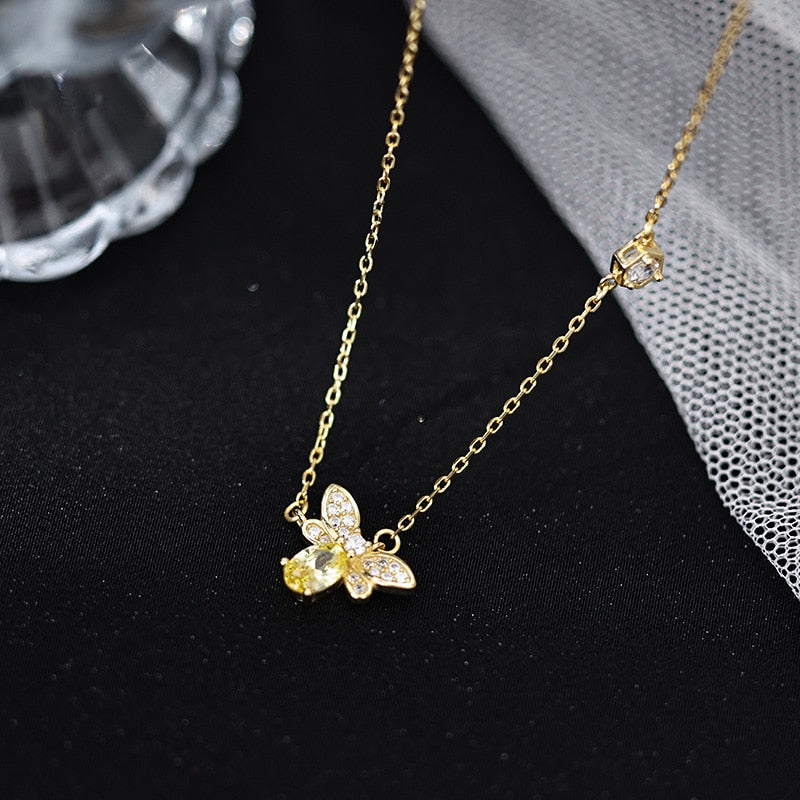 Bee Necklace Ladies Simple Clavicle Chain Shiny Zircon Necklace