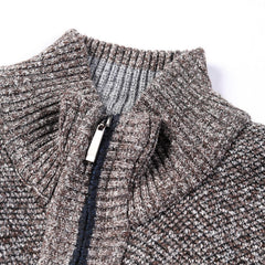 Men Knitted Jacket Slim Fit Stand Collar Zipper Jacket Thick Warm Cardigan