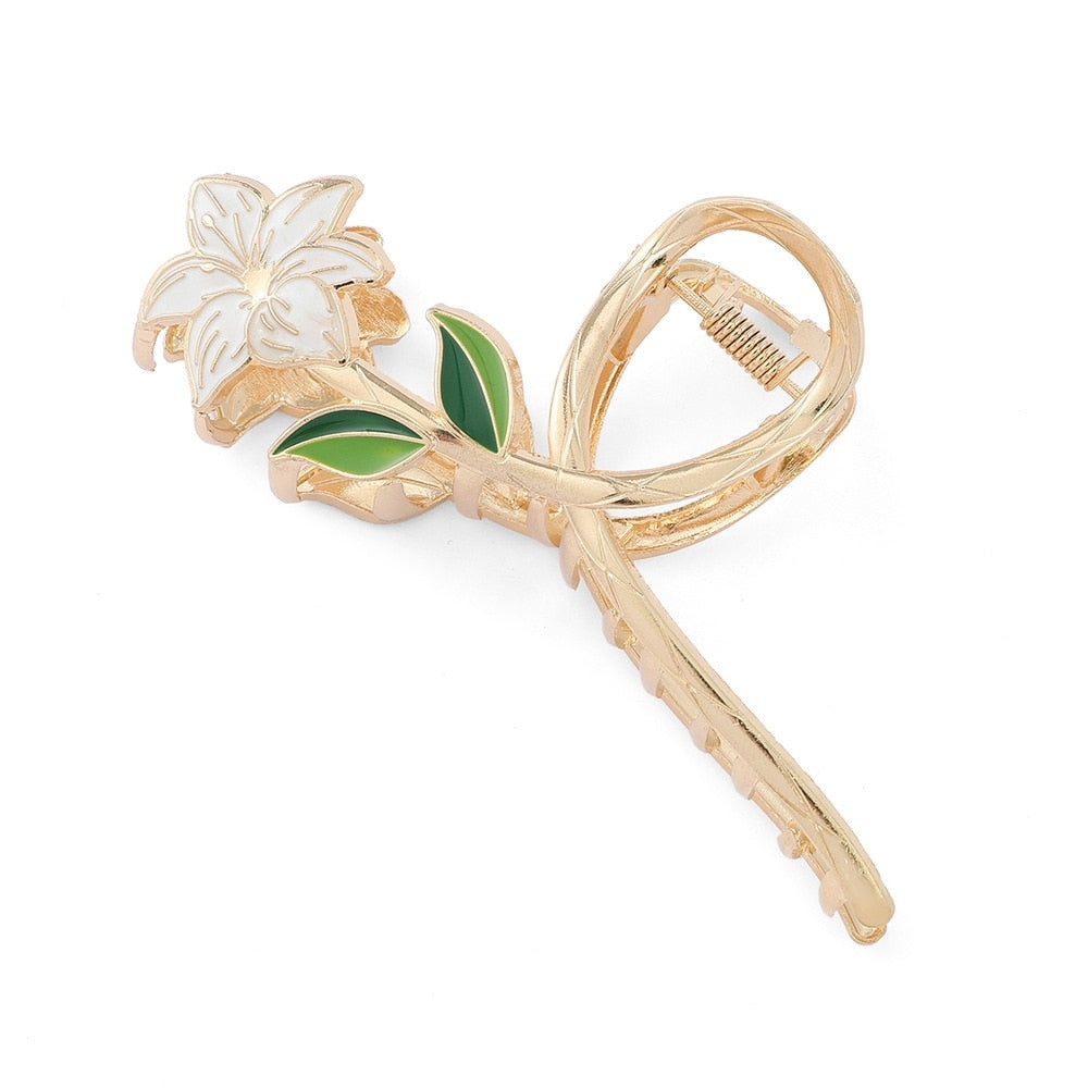 Women Metal Hair Claw Elegant Gold Flowers Hair Clips