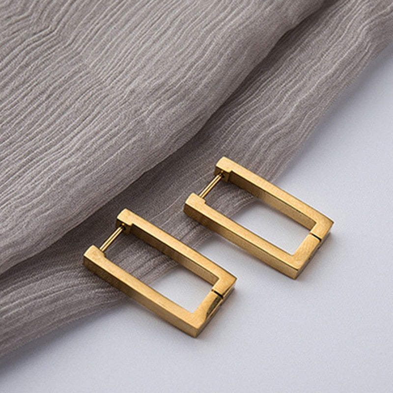 Steel Gold Tone Women Chunky Hoops Earrings