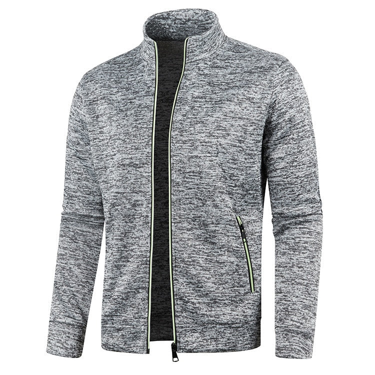 Men Thin Fleece Jacket Casual Zipper Thermal Stand Collar Outdoor Coat