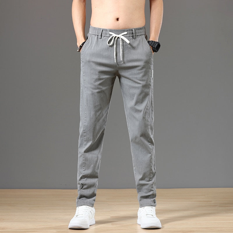 Men's Pants Classic Drawstring Elastic Waist Jogging Thin Casual Cargo Trousers