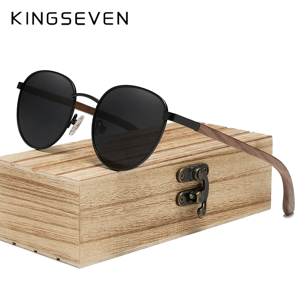 Wooden Sunglasses For Men Polarized UV400 Protection Round Lens