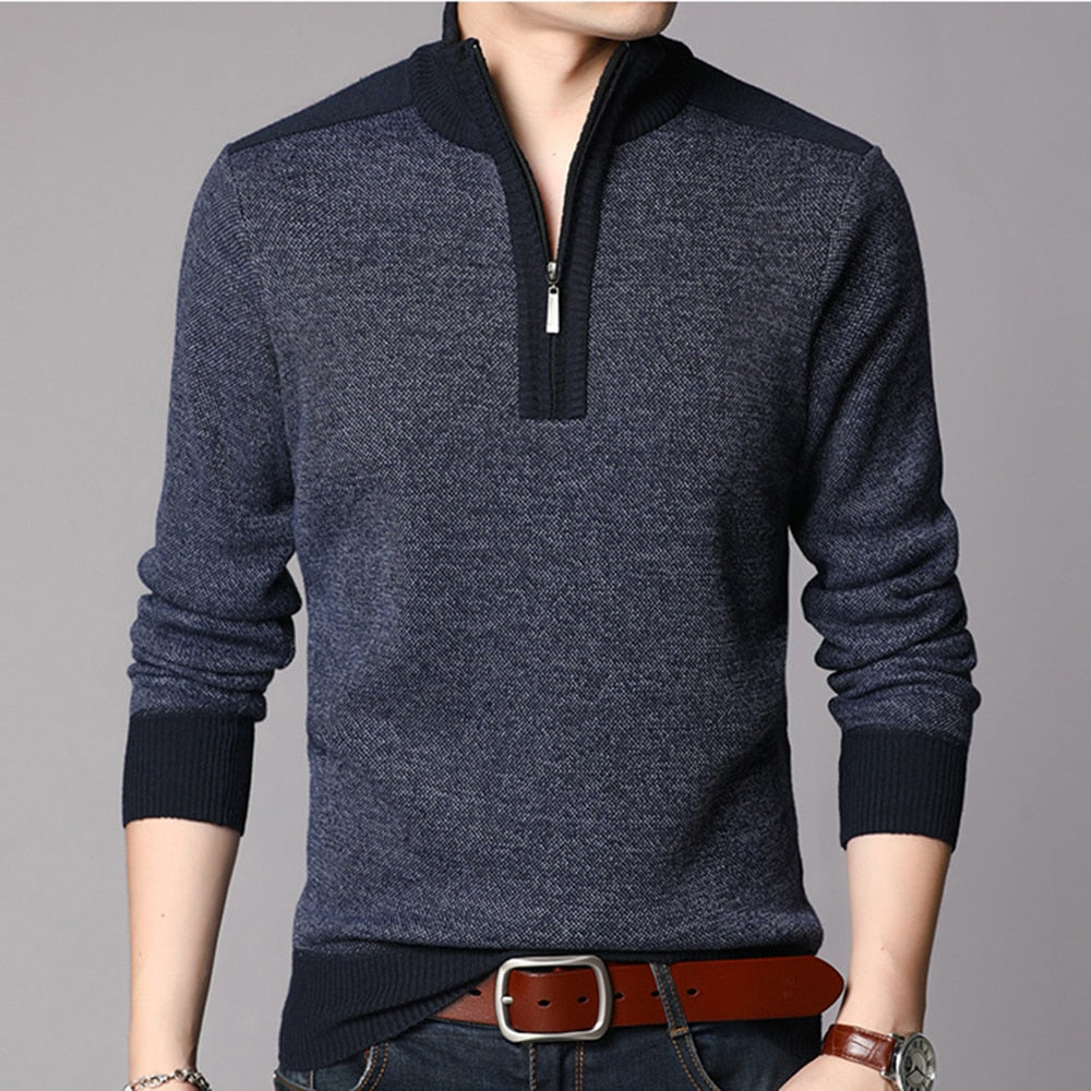 Sweater Men Clothes Thick Warm Wool Pullover Casual Zipper Turtleneck